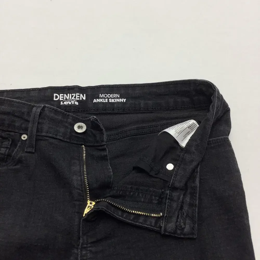 Denizen From Levis Ankle Skinny Jeans Womens 10 Black Charcoal Wash Distressed